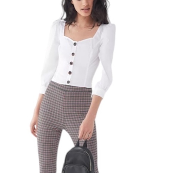 Urban Outfitters Chloe balloon sleeve button down white cropped blouse S - Picture 4 of 12